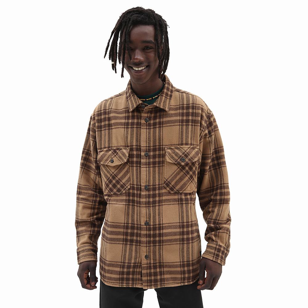 Men\'s Vans Vintage Oversized Woven Shirts Brown | USA34691